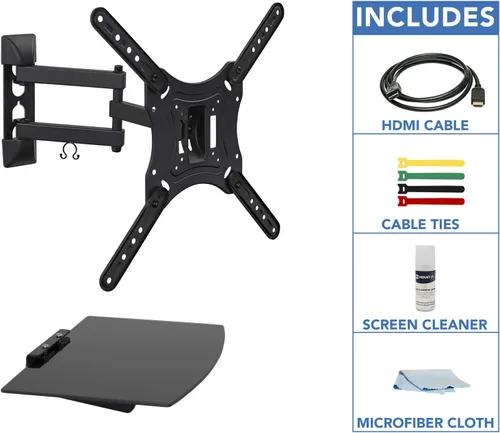 Miniatura 2 de Mount-It! Soporte de TV con estante Soporte de pared de TV de movimiento completo con estante flotante de entretenimiento para caja de cable, DVR