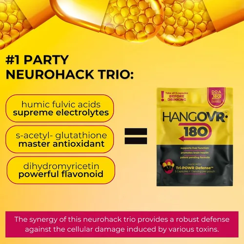 Miniatura 5 de Hangovr 180 Tri-Power Before Drink Defense - Paquete de 4 – Apoya la salud del hígado y el cerebro, siéntete más fresco y mejor energía – Tomar