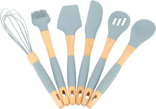 Miniatura 4 de Juego de utensilios de silicona de 6 piezas con mango de madera, kit de utensilios de cocina de cocina, accesorios de cocina duraderos antiarañazos