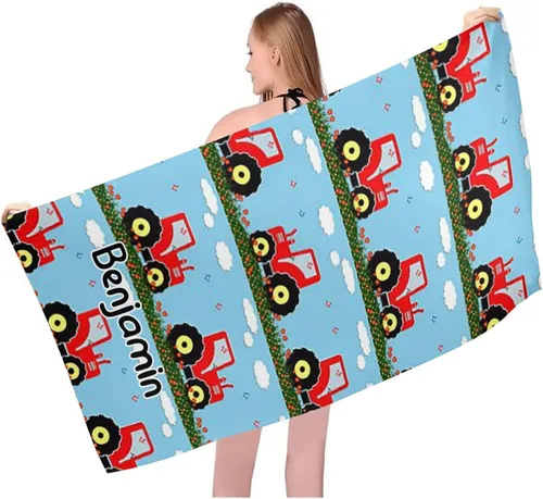 Miniatura 5 de Toalla de playa personalizada con patrón de tractores verdes con alfombrilla de nombre de 30 x 60 pulgadas, manta grande de piscina para mujeres