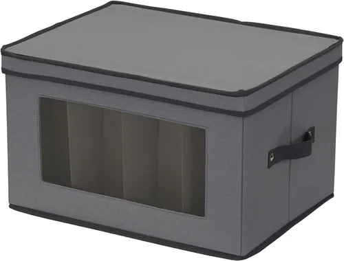 Household Essentials Caja de almacenamiento para copas con ventana, con tapa, 12 compartimentos de almacenamiento, asas dobles, perfecta para