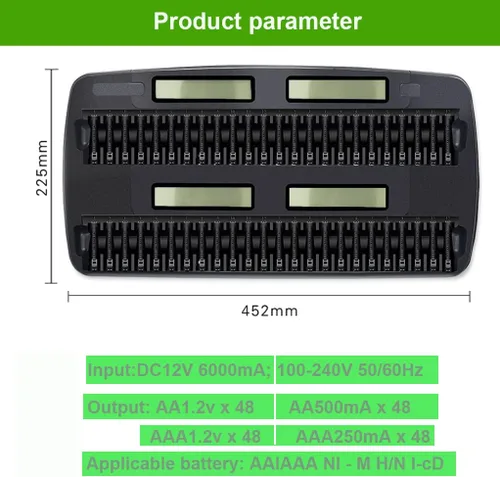 Miniatura 5 de Cargador de batería AA AAA grande de 48 bahías Pantalla LCD inteligente para 1.2 V doble A y triple A Ni-MH Ni-CD múltiples baterías recargables a