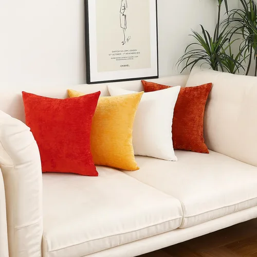 Miniatura 5 de Jeneoo - Fundas de almohada decorativas rojas brillantes de chenilla suave, fundas de cojín cómodas y sólidas para sofá de sala de estar