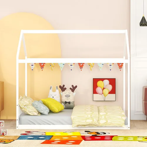 Miniatura 3 de Harper & Bright Designs Marco de cama de casa tamaño Queen, marco de cama Montessori de madera con cabecero, cama de piso para niños para niñas