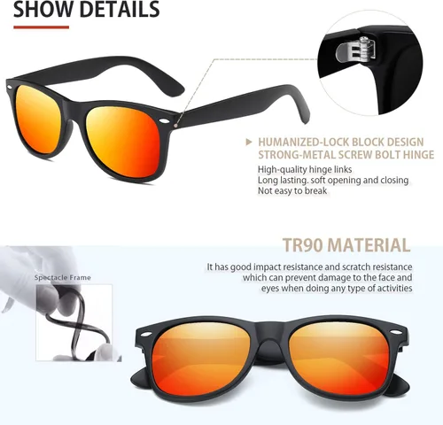 Miniatura 25 de FEIDUSUN Lentes de sol polarizados para hombre y mujer, lentes de sol retro negros para conducir, pescar, protección UV