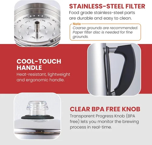 Miniatura 3 de Elite Gourmet EC923 Cafetera Percoladora Eléctrica, Libre de BPA, Mantiene Caliente, Perilla Transparente de Progreso de Preparación, Mango de Toque