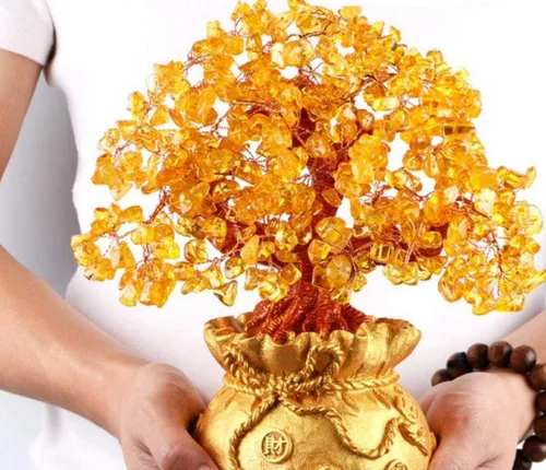 Miniatura 6 de Figuras, estatuas/adornos de Feng Shui, árbol de dinero de cristal geloso, árbol de dinero de cuarzo con piedras preciosas para decoración del hogar