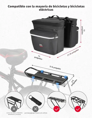 Miniatura 5 de KEMIMOTO - Bolsa para bicicleta alforja con cubierta anti-lluvia, bolsa de sillín de bicicleta impermeable de 34L para almacenamiento de bolsas