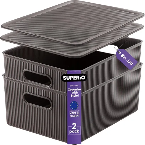 Miniatura 14 de Superio Ribbed Collection – Cesta decorativa de plástico con tapa para el hogar, tamaño XL, color marrón (paquete de 1 – 22 litros), caja apilable
