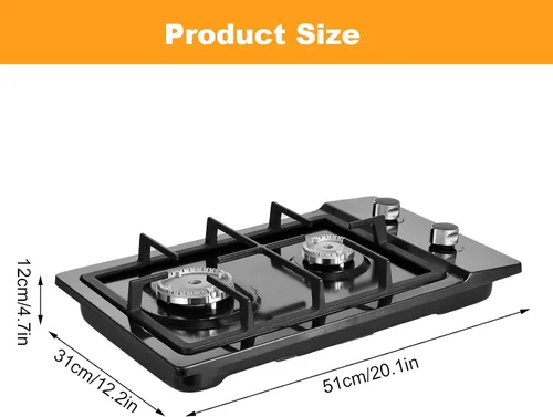 Miniatura 4 de Estufa de gases de 20 pulgadas, quemador de gases incorporados 2 quemadores, estufa de gases superior NG/LPGS convertible, quemadores dobles