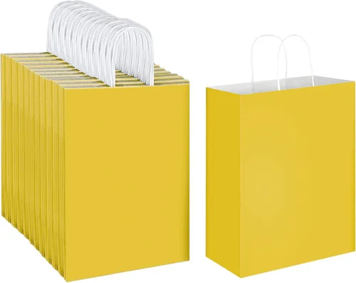 Miniatura 9 de Oikss Paquete de 100 Bolsas de Papel Kraft Marrón Natural Liso de 10x5x13 con Asas al Por Mayor para Favores de Fiestas de Cumpleaños Comestibles