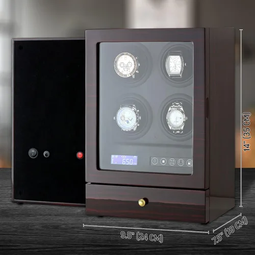 Miniatura 7 de Enrollador de 4 relojes con retroiluminación LED, 2 relojes y cajón de almacenamiento de joyas, pantalla LCD y control remoto