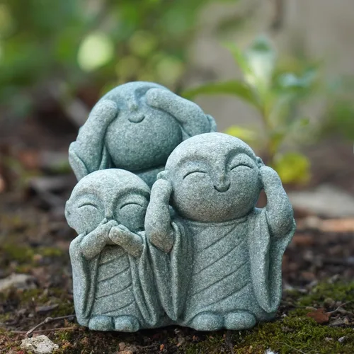 Miniatura 15 de OwMell Estatua de monje japonés de Jizo, figura de Buda Jizo, estatua conmemorativa del acuario, adorno de flores de hierro