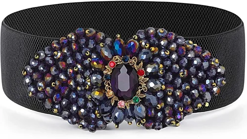 Wriidy Cinturón elástico con diamantes de imitación, cinturón de vestir ancho negro, cinturones elásticos para mujer, accesorios de joyería para