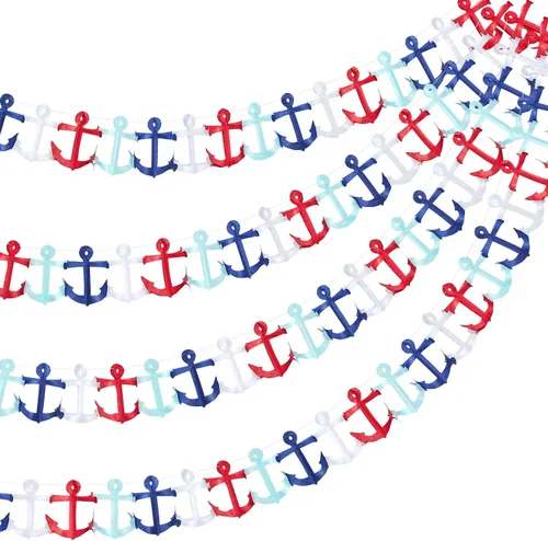 Miniatura 7 de Boao Guirnalda náutica de 2 piezas de 8 pies, color rojo, azul y blanco, pancarta de crucero para decoración del 4 de julio, Día