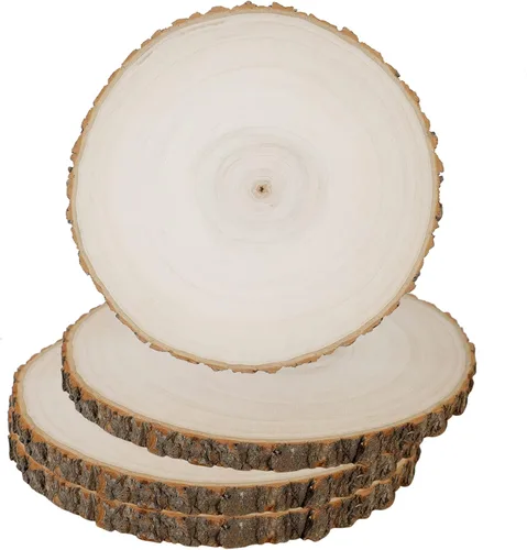 Prsildan Paquete de 4 rebanadas circulares de madera grandes, de 8 a 10 pulgadas, centros de mesa de madera sin terminar, manualidades redondas