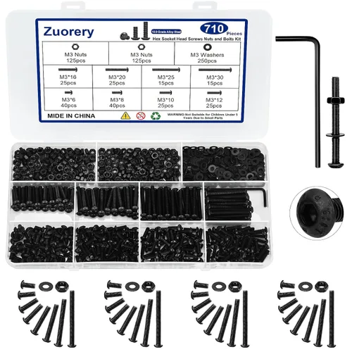 Miniatura 7 de Kit surtido de tornillos M2 de 1080 piezas, tornillos M2 M2x4/6/8/10/12/16/20/0.984 in, tornillos M2 de cabeza de botón hexagonal métrica de acero