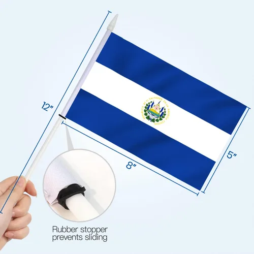 Miniatura 4 de Anley Mini bandera de El Salvador, paquete de 12 unidades, banderas salvadoreñas pequeñas en miniatura de mano en barra, resistentes a