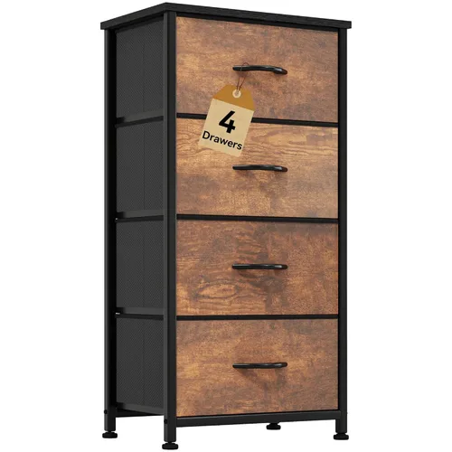 Miniatura 13 de DWVO Cómoda de 4 cajones, cómoda pequeña para dormitorio, torre de almacenamiento de tela, cómoda, unidad organizadora para armarios, sala de estar