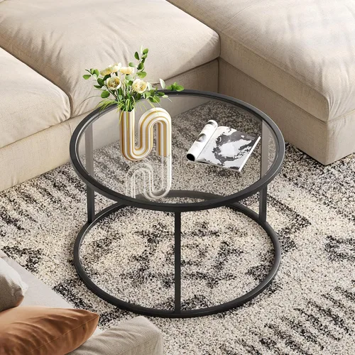 Miniatura 5 de SAYGOER Mesa de centro redonda de cristal pequeña de 27.6 pulgadas, moderna mesa central de cristal templado para sala de estar, hogar, oficina