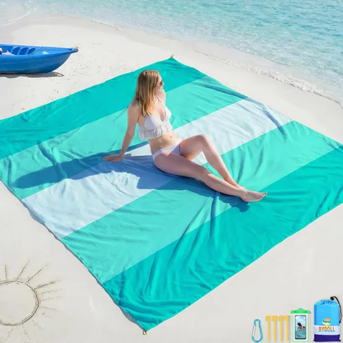 Miniatura 26 de BYDOLL Manta de playa impermeable a prueba de arena, grande sin arena, 78 x 81 pulgadas, 10 x 9 pies, manta ligera de gran tamaño sin arena, manta
