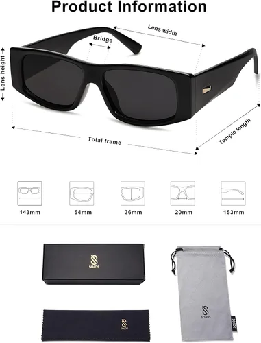 Miniatura 47 de SOJOS Gafas de sol polarizadas rectangulares Y2K de moda para mujeres y hombres, gafas de sol rave de diseñador de moda SJ2228