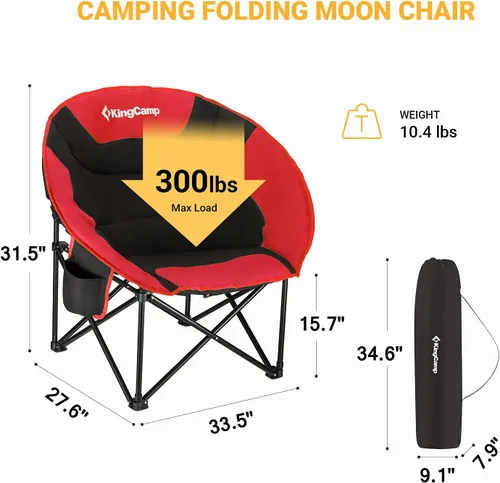 Miniatura 2 de KingCamp Paquete de 2 sillas de campamento acolchadas de gran tamaño con forma de luna, sillas plegables con soporte para tazas, bolsa