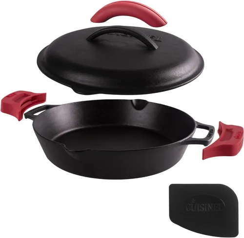 Miniatura 15 de Cuisinel - Sartén de hierro fundido con tapa de hierro fundido - Sartén de doble mango de 8 pulgadas + raspador de sartén + cubierta de mango