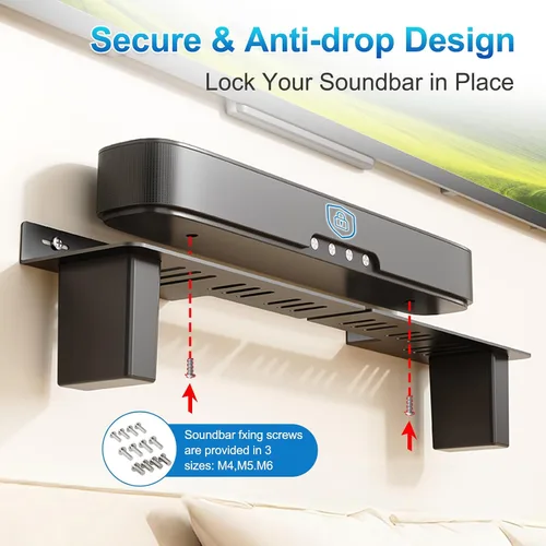 Miniatura 5 de BYMECOST Soporte de barra de sonido de acero resistente debajo del televisor con 2 cajas de almacenamiento, universal de 88 libras, apto para barras