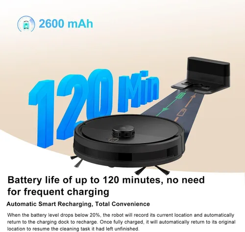 Miniatura 9 de Combo robot de aspiradora y trapeador, aspiradoras robóticas con navegación LiDAR, mapeo inteligente, fuerte succión, con WiFi/App/Alexa/control