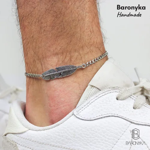 Miniatura 2 de Baronyka Men's Handcrafted Anklet, Wax Cord, Stainless Steel, Adjustable Length, Durable for Everyday Wear and Modern Look