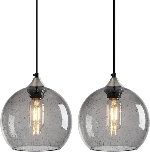 Miniatura 10 de Luces colgantes de vidrio marrón claro, iluminación de isla de cocina, lámparas colgantes de globo, iluminación colgante moderna para dormitorio