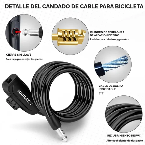 Miniatura 2 de Hapleby Candado Premium para Bicicleta con 2 Llaves, Candado de Cable Profesional para Bicicleta de 4 Pies, Cable de Candado para Bicicleta