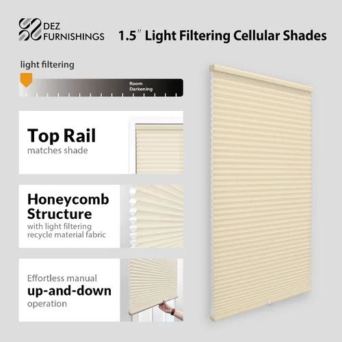 Miniatura 2 de DEZ FURNISHINGS Persiana celular inalámbrica con filtro de luz de 1.5 pulgadas, 18 pulgadas de ancho x 36 pulgadas de alto, alabastro
