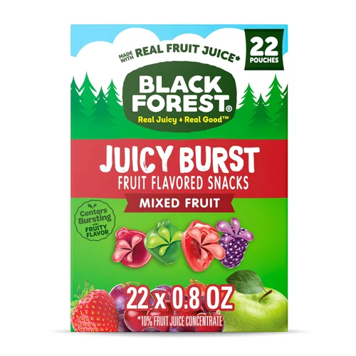 Black Forest, Juicy Burst, bocadillos con sabor a frutas, sabores de frutas mixtas, una explosión jugosa de sabores naturales, hechos con jugo de