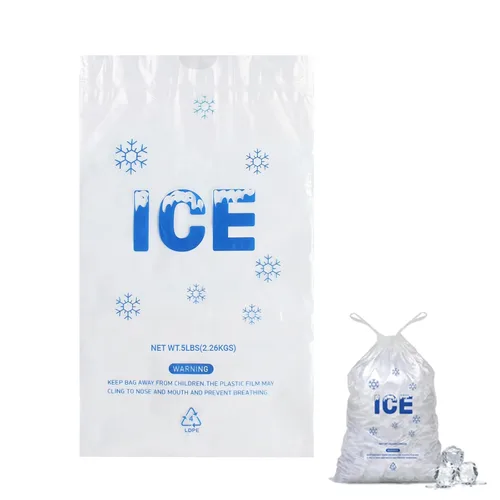 Miniatura 6 de Paquete de 100 bolsas de hielo de plástico con cordón de 20 libras, bolsas de hielo resistentes de 14 x 28 pulgadas con cuerda de plástico