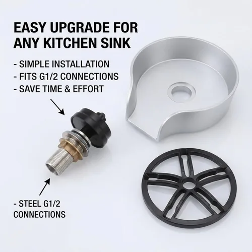Miniatura 8 de Enjuagadora automática de vidrio para fregadero de cocina, lavadora de vasos de acero inoxidable con rosca G1/2, arandela de vidrio a presión