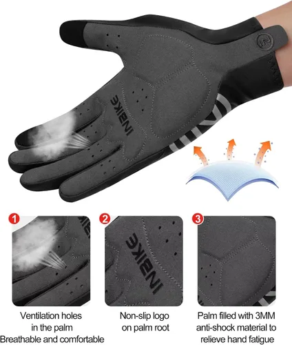 Miniatura 4 de INBIKE Guantes de bicicleta transpirables para hombres y mujeres, guantes de ciclismo con almohadilla de dedo completo, pantalla táctil, bicicleta