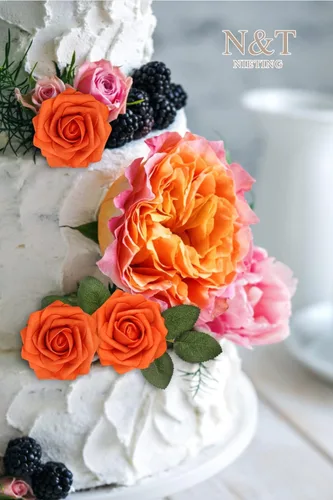 Miniatura 8 de N&T NIETING Flores artificiales de otoño, flores artificiales de rosas naranjas perfectas para bricolaje, ramos de boda, centros de mesa, fiesta