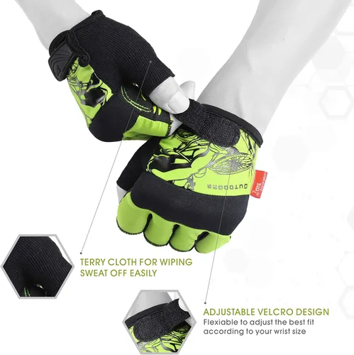 Miniatura 9 de FOUR-AM Guantes de ciclismo, guantes de bicicleta de 0.157 in de seguridad en los nudillos. Guantes de ciclismo de montaña de medio dedo MTB DH