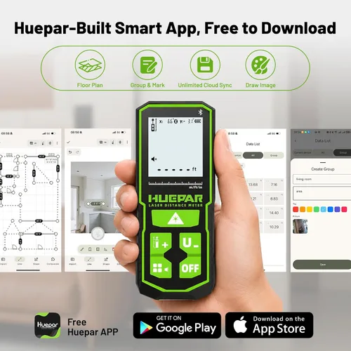 Miniatura 2 de Herramienta de medición láser con aplicación Bluetooth, 200 pies, ± 1/16 pulgadas de alta precisión, medidor de distancia láser de haz verde
