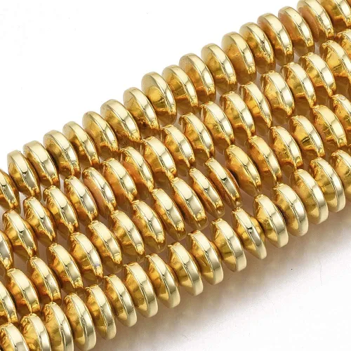 Miniatura 10 de Cheris - 180 cuentas de metal Heishi de 0.16 x 0.079 pulgadas (0.157 x 0.079 in) chapadas en oro, no magnéticas, cuentas sueltas de hematita