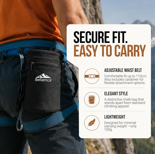 Miniatura 3 de BELLAROCA® Chalk Bag and Bouldering Brush for Rock Climbing – Waterproof Climbing Set with Ergonomic Design, Adjustable Belt and Carabiner