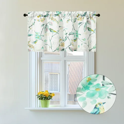 Miniatura 18 de VOGOL Cenefa de pájaro y bayas, decoración clásica de ventana de campo americano con estampado botánico, cortina de bolsillo para barra fácil
