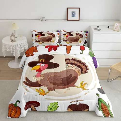 Miniatura 11 de Bonito juego de edredón de pavo tamaño individual para niños y niñas, ropa de cama de cosecha de Acción de Gracias, decoración de otoño, decoración