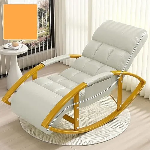 Miniatura 12 de Large Adjustable Reclining Rocking Chair Set with Footrest for Living Room and BalconyComfortable Outdoor Indoor Seating Solution,Amarillo-Golden