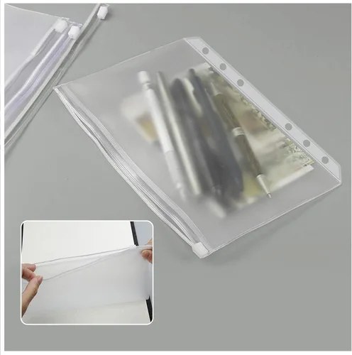 Miniatura 4 de 32 bolsillos para carpeta, tamaño A6, 6 agujeros, con cremallera, para carpetas de 6 anillas, bolsas de hojas sueltas, bolsa de PVC impermeable