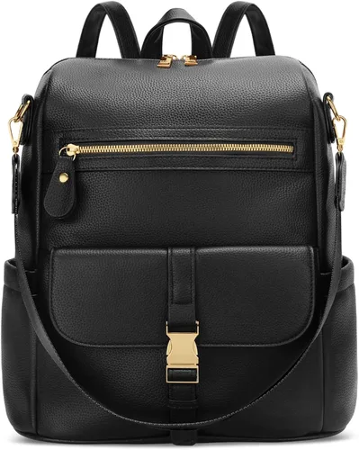 Miniatura 8 de KKXIU Mochila para mujer – Mochila de cuero con múltiples bolsillos para viajes, trabajo y escuela con bolsillo de bloqueo antirrobo, correa