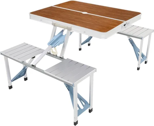 Miniatura 8 de Juego de mesa de picnic plegable portátil, mesa de camping con 4 asientos y agujero para sombrilla para exteriores, fiesta, playa y patio trasero