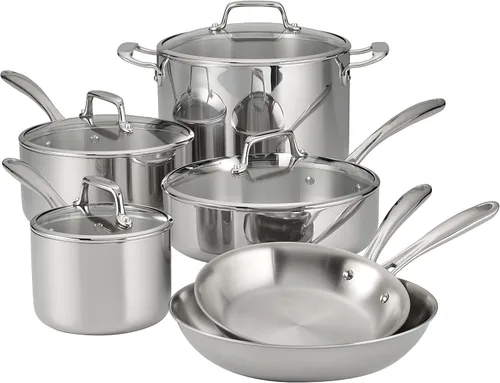 Miniatura 10 de Tramontina Tri-Ply Clad - Juego de utensilios de cocina de acero inoxidable de 12 piezas con tapas de vidrio, ollas y sartenes, listo